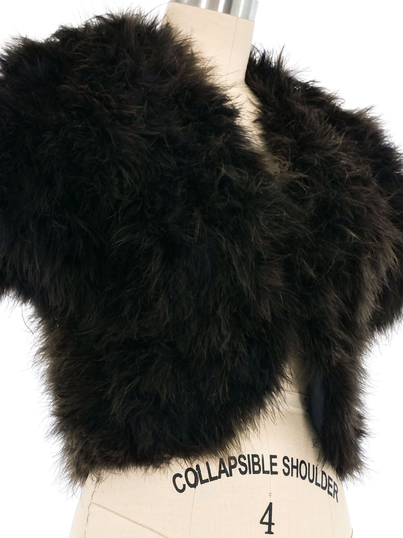 Black Marabou Cropped Cap Sleeve Jacket