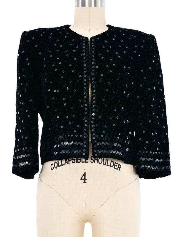 1990s Celine Sequin Velvet Cropped Jacket