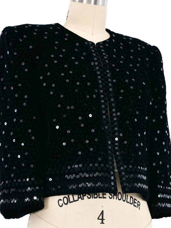 1990s Celine Sequin Velvet Cropped Jacket