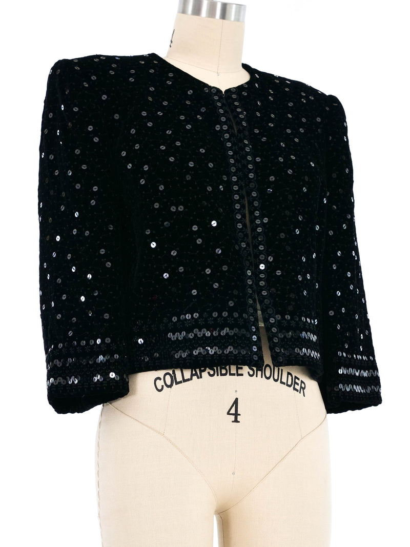 1990s Celine Sequin Velvet Cropped Jacket