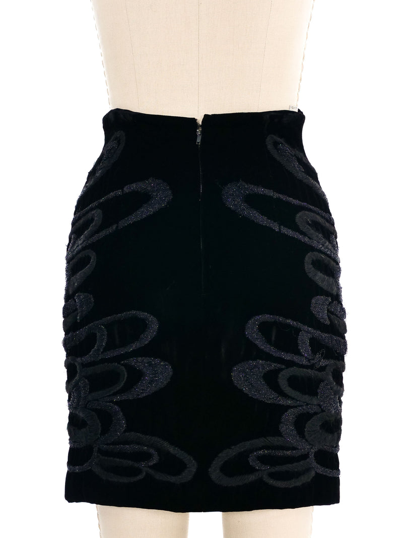 1980s Krizia Black Velvet Embellished Skirt Bottom arcadeshops.com