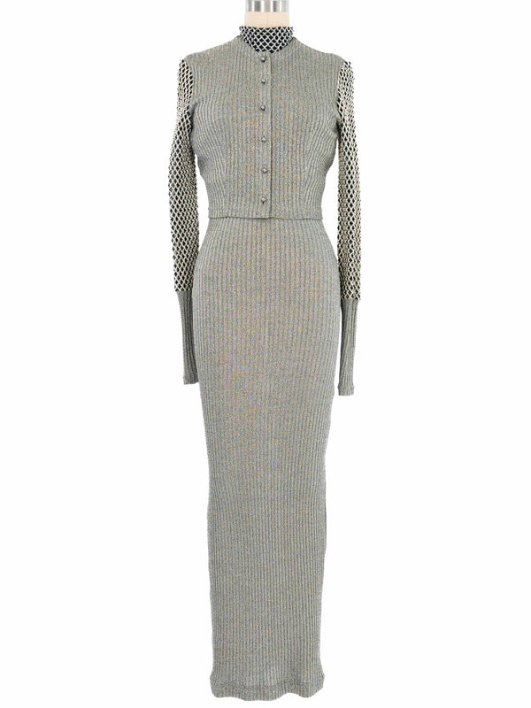 Ozbek Metallic Knit Maxi Dress Ensemble