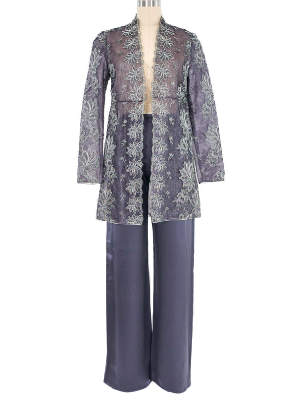 Mary McFadden Gray Metallic Lace Jacket Ensemble