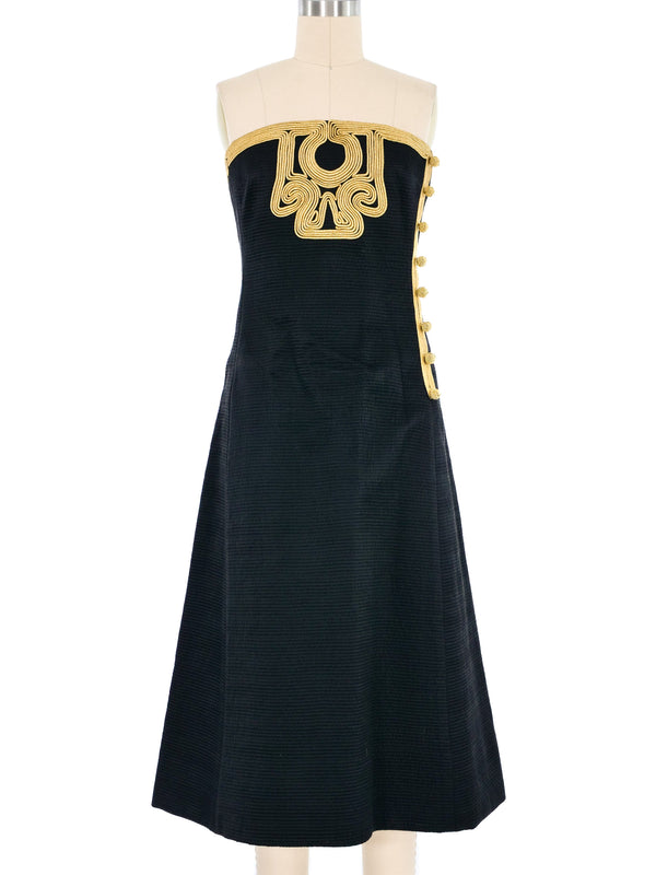 Mary McFadden Strapless Quilted Metallic Trim Dress