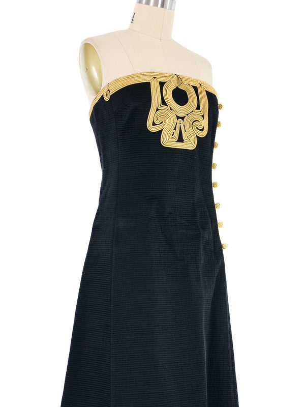 Mary McFadden Strapless Quilted Metallic Trim Dress