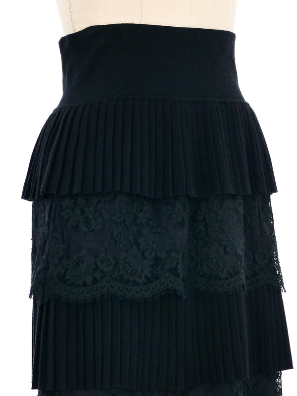 Valentino Layered Knit And Lace Mini Skirt