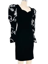 1980s Sequin Puff Sleeve Velvet Dress