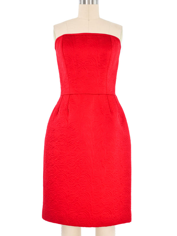 Victor Costa Red Quilted Strapless Cocktail Dress