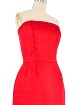 Victor Costa Red Quilted Strapless Cocktail Dress