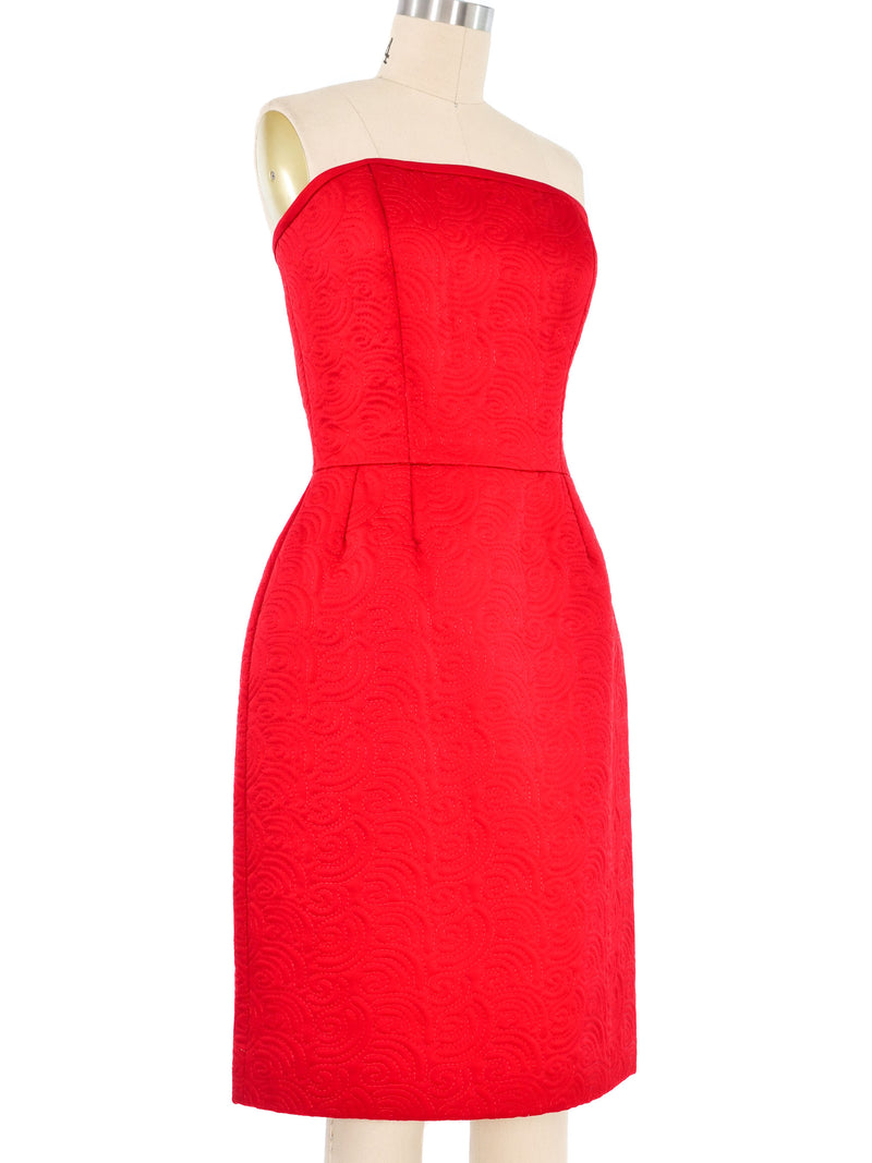 Victor Costa Red Quilted Strapless Cocktail Dress