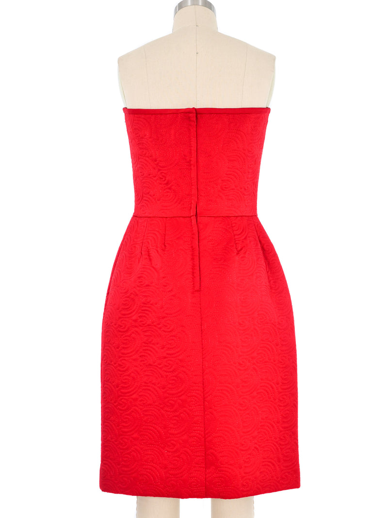 Victor Costa Red Quilted Strapless Cocktail Dress