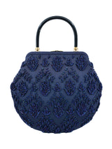 1970s Navy Beaded Tapestry Handbag Accessory arcadeshops.com