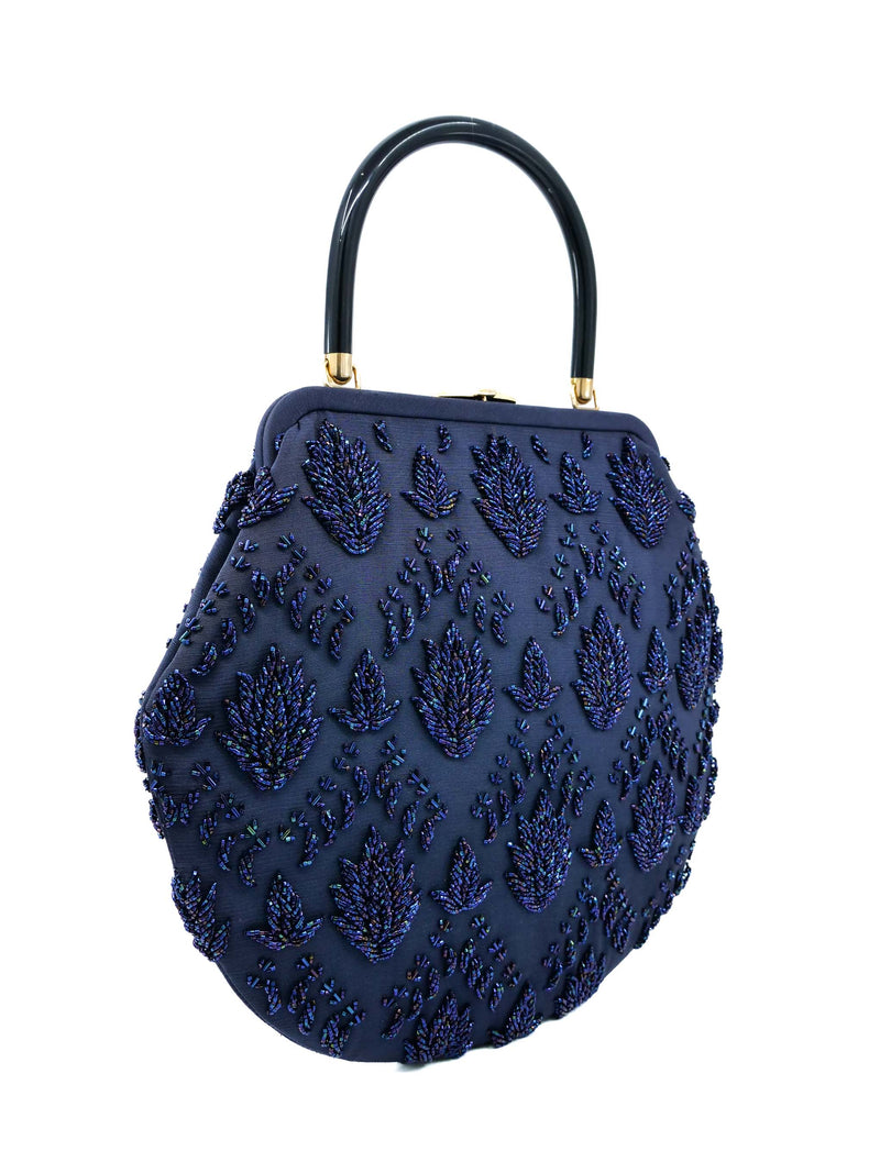 1970s Navy Beaded Tapestry Handbag Accessory arcadeshops.com