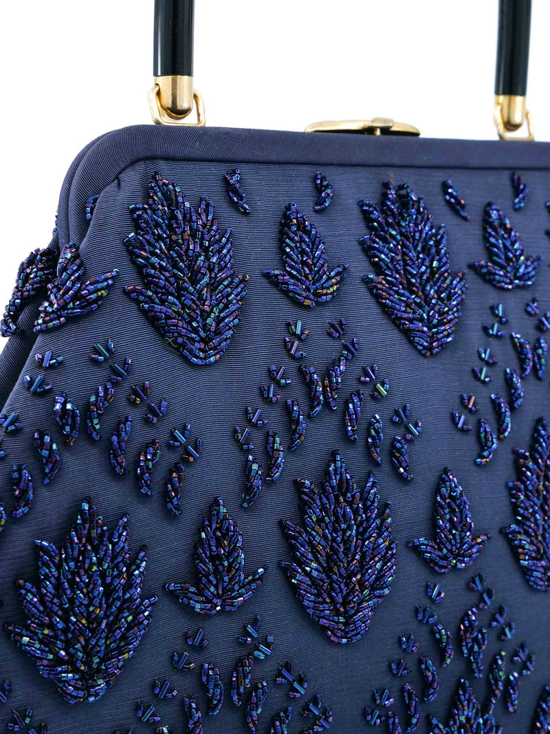 1970s Navy Beaded Tapestry Handbag Accessory arcadeshops.com