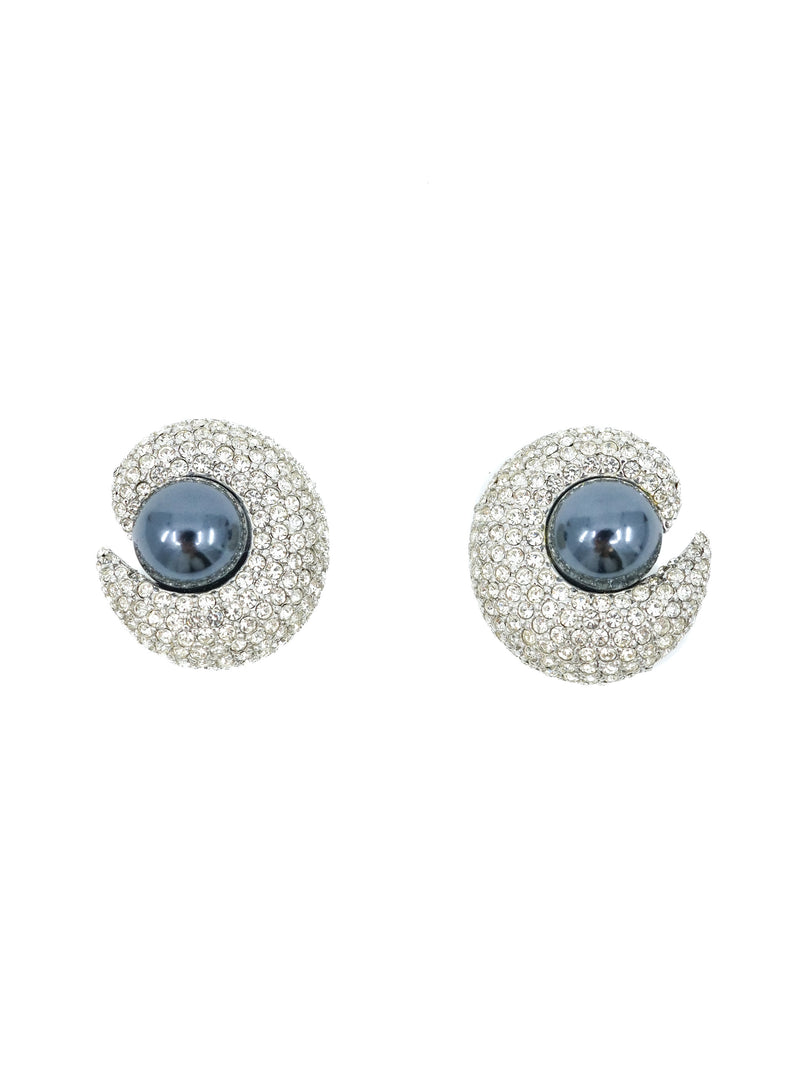 Ciner Pearl Bead Crystal Crescent Earrings Accessory arcadeshops.com