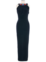 Dana Deatherage Jeweled Jersey Midi Dress