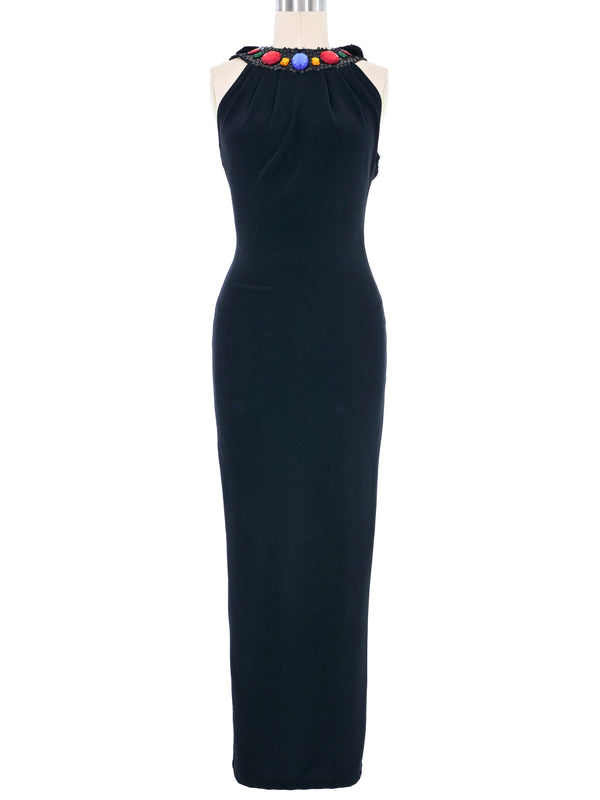 Dana Deatherage Jeweled Jersey Midi Dress