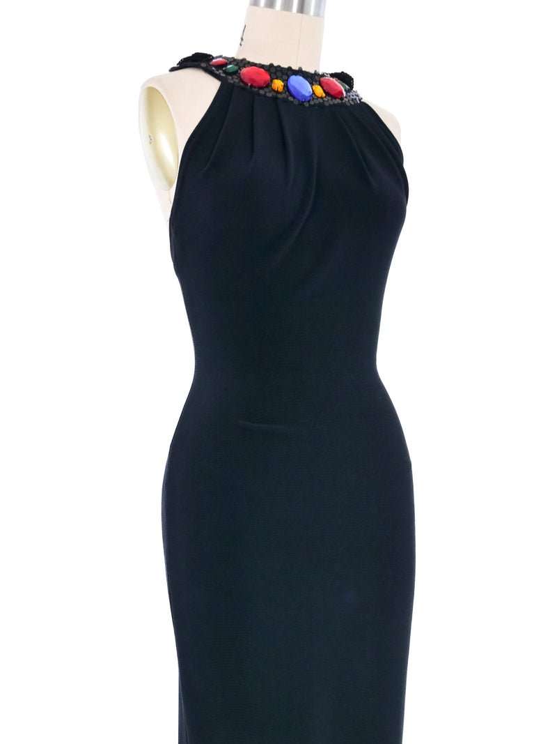 Dana Deatherage Jeweled Jersey Midi Dress