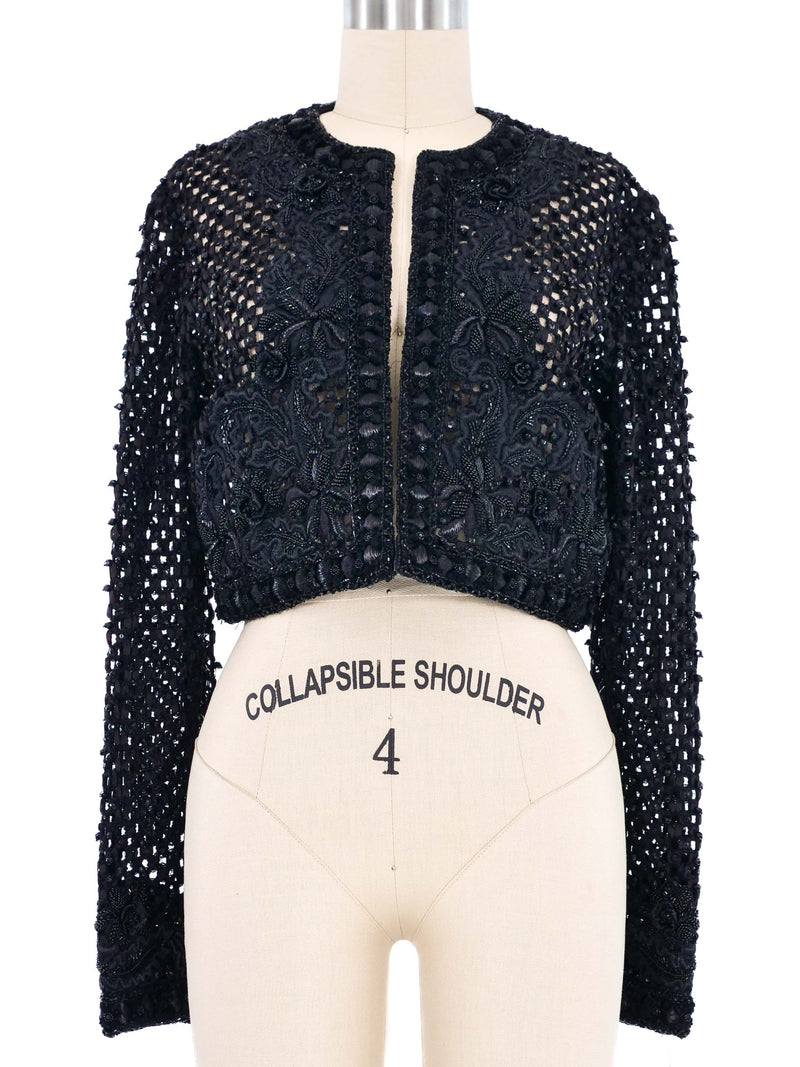 Oscar de la Renta Beaded Crochet Ribbon Jacket