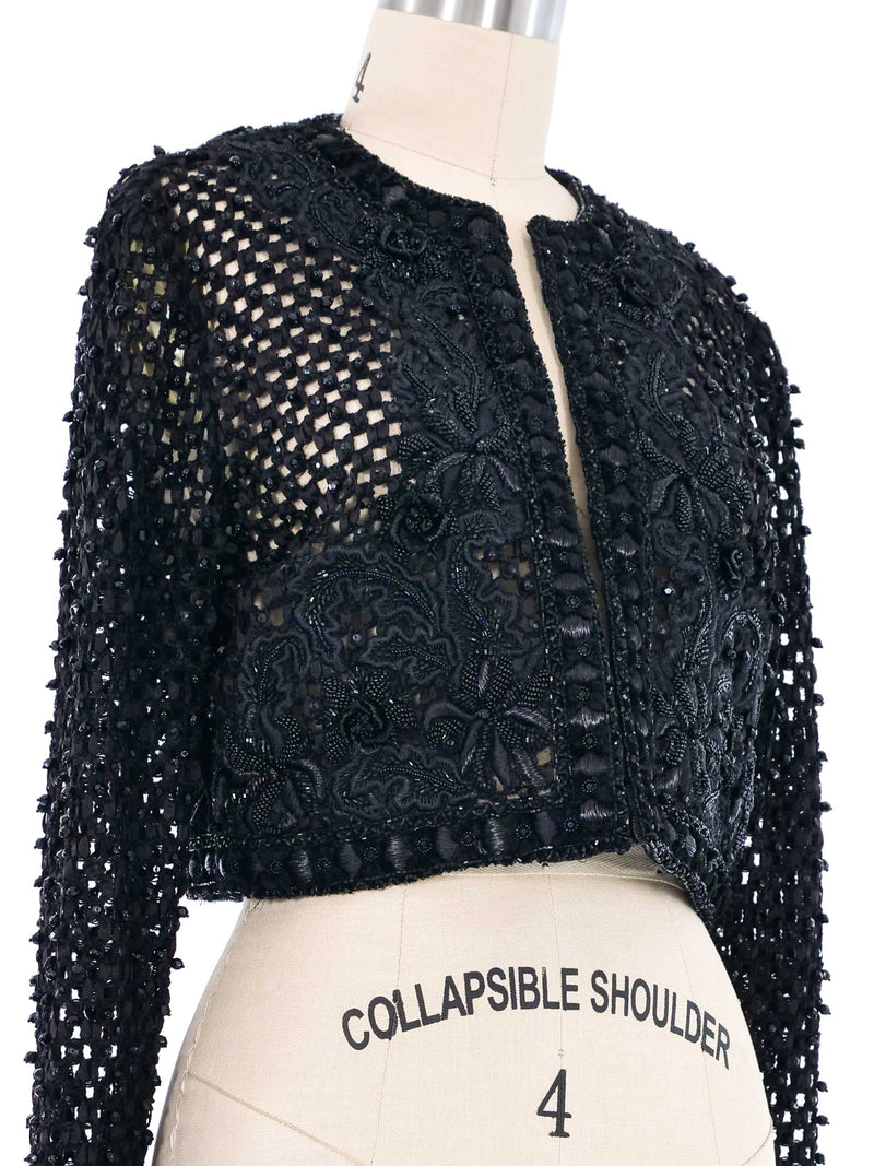 Oscar de la Renta Beaded Crochet Ribbon Jacket