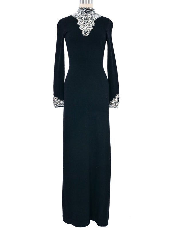 1960s Adolfo Beaded Knit Gown