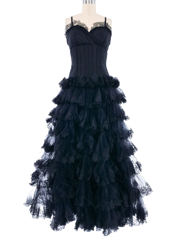 Oscar de la Renta Ruffled Lace Gown