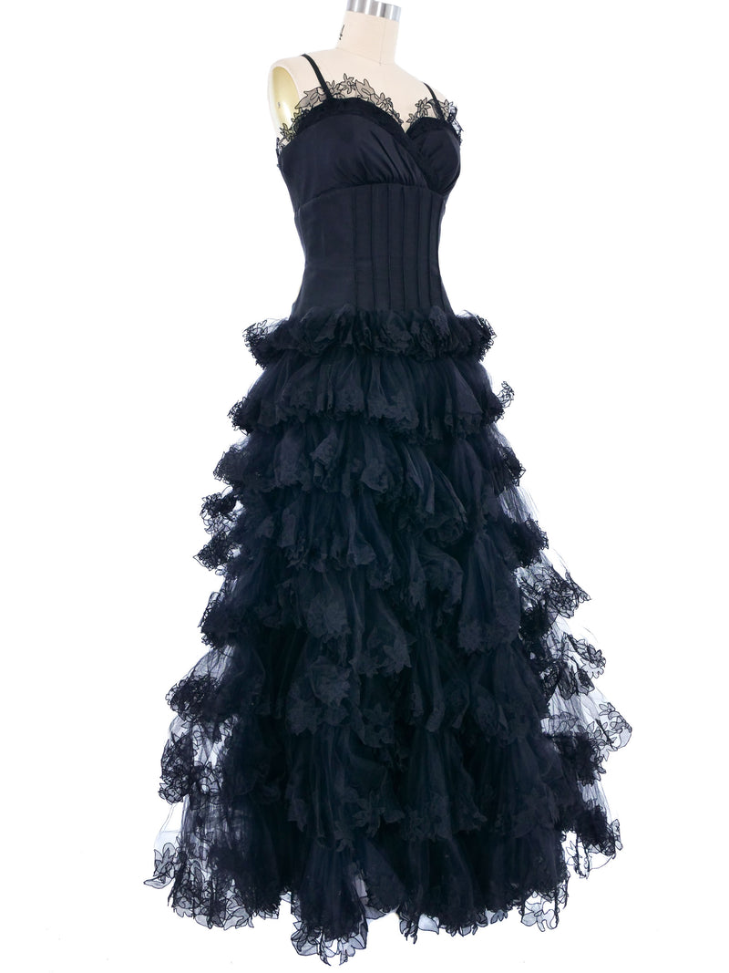 Oscar de la Renta Ruffled Lace Gown