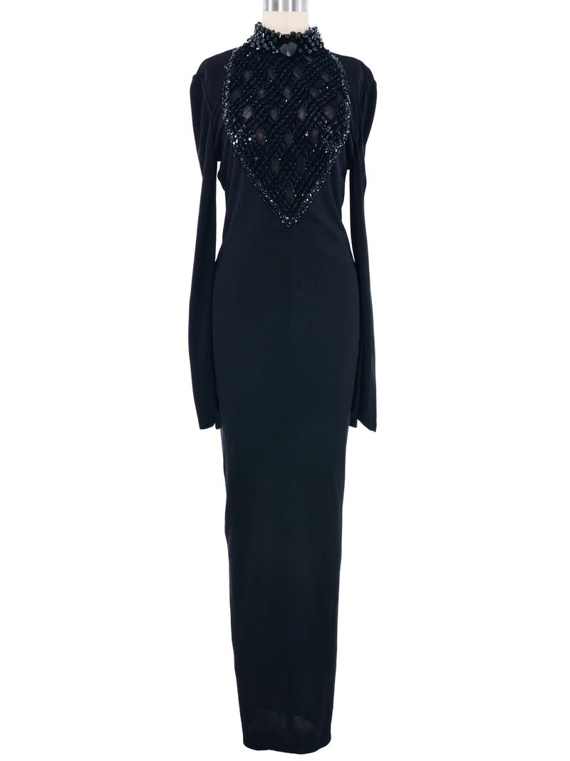 1990s Chloe Beaded Front Jersey Gown Dress arcadeshops.com