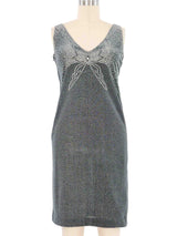 Geoffrey Beene Silver Lame Rhinestone Studded Mini Dress