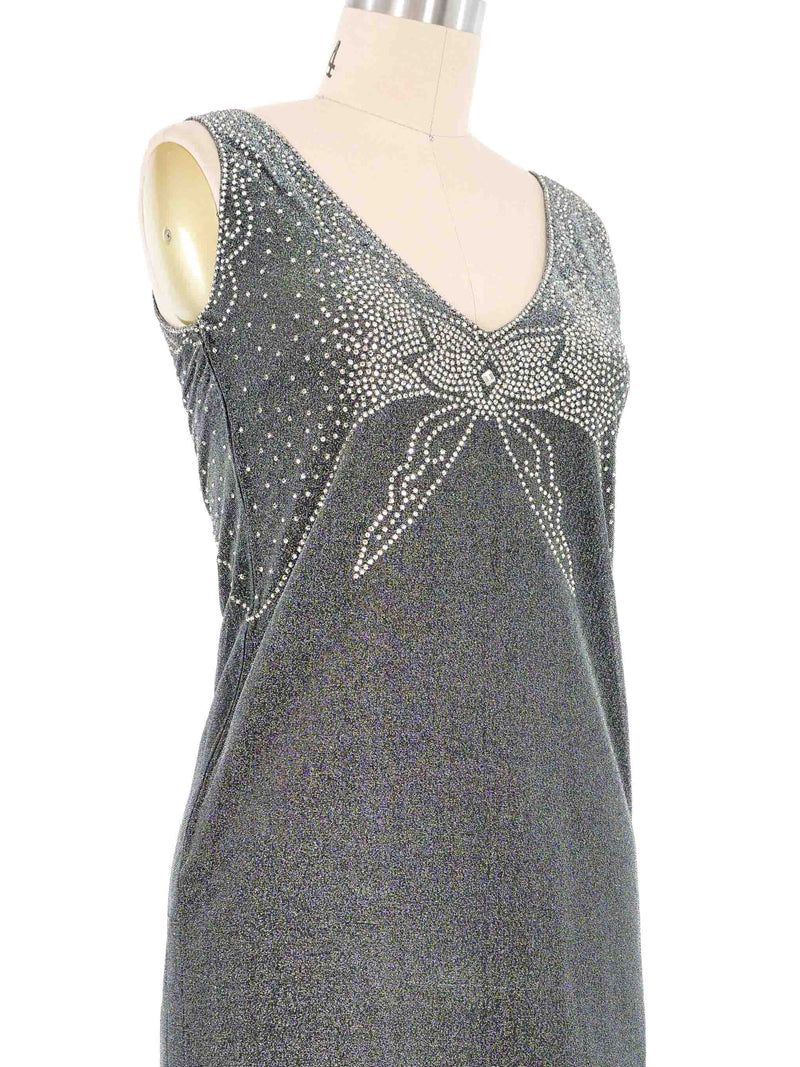 Geoffrey Beene Silver Lame Rhinestone Studded Mini Dress