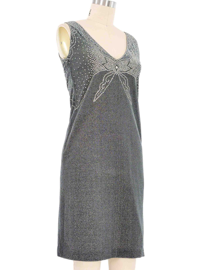 Geoffrey Beene Silver Lame Rhinestone Studded Mini Dress