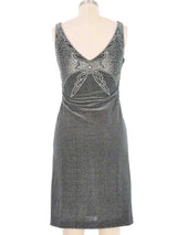 Geoffrey Beene Silver Lame Rhinestone Studded Mini Dress