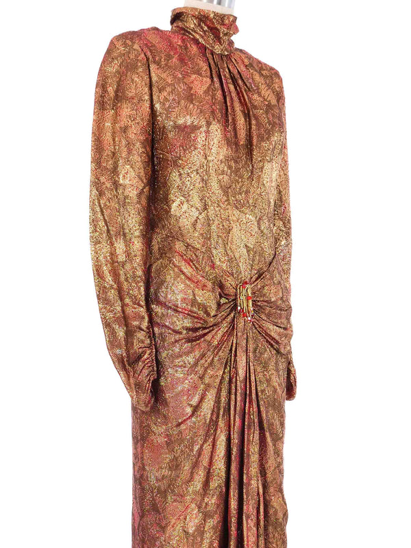 Bob Mackie Metallic Floral Jacquard Gown Dress arcadeshops.com