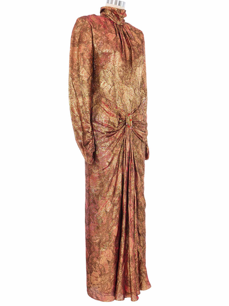 Bob Mackie Metallic Floral Jacquard Gown Dress arcadeshops.com