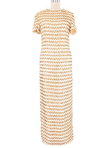 Ivory Striped Sequin Crochet Maxi Dress