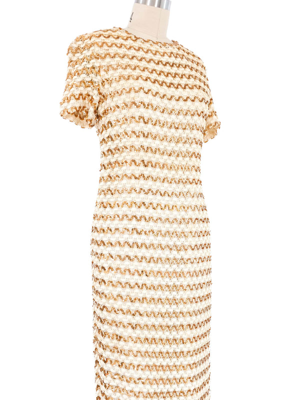 Ivory Striped Sequin Crochet Maxi Dress