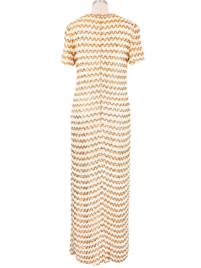 Ivory Striped Sequin Crochet Maxi Dress