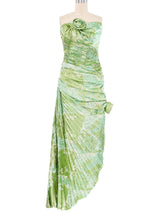 Ungaro Green Metallic Pleated And Ruched Gown