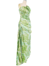 Ungaro Green Metallic Pleated And Ruched Gown