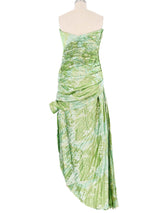 Ungaro Green Metallic Pleated And Ruched Gown