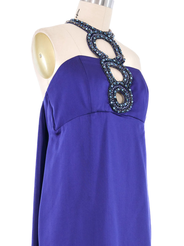 Azzaro Rhinestone Neckpiece Cocktail Dress