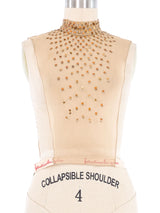 Pauline Trigere Sequined Nude Mesh Dickey Top arcadeshops.com