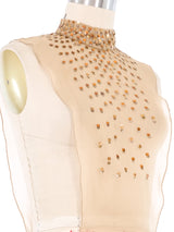 Pauline Trigere Sequined Nude Mesh Dickey Top arcadeshops.com