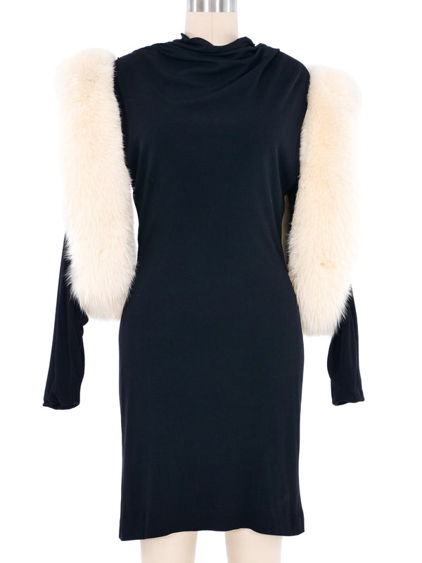 Travilla Fox Fur Trimmed Jersey Dress