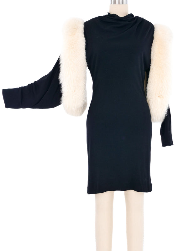 Travilla Fox Fur Trimmed Jersey Dress