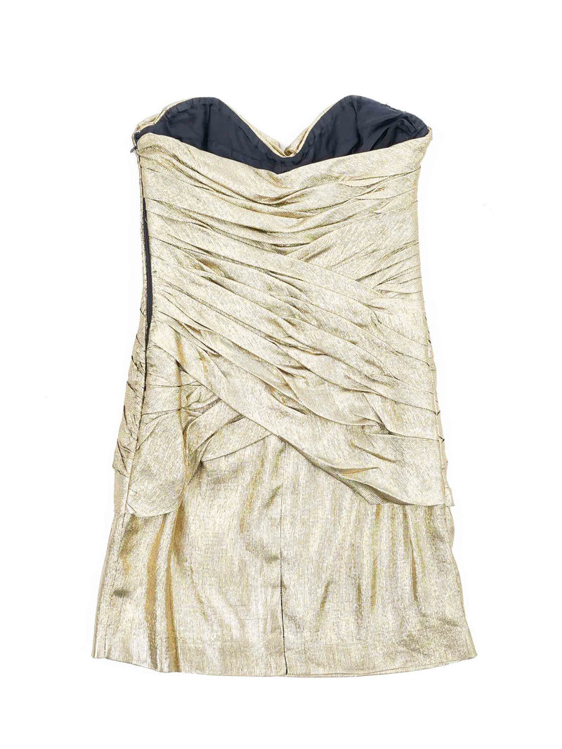 Vicky Tiel Gold Lame Ruched Cocktail Dress