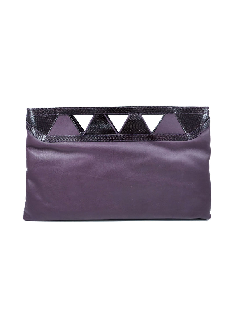 Plum Snakeskin Trimmed Cutout Clutch Accessory arcadeshops.com