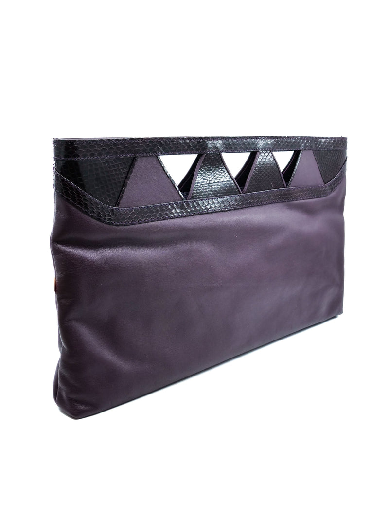 Plum Snakeskin Trimmed Cutout Clutch Accessory arcadeshops.com