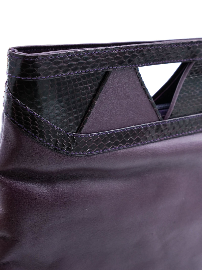 Plum Snakeskin Trimmed Cutout Clutch Accessory arcadeshops.com