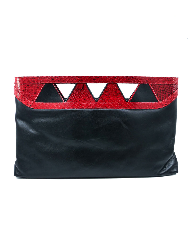 Black And Red Snakeskin Trimmed Cutout Clutch Accessory arcadeshops.com